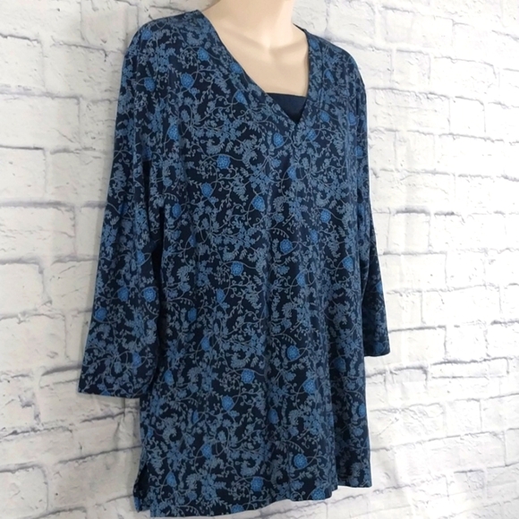 BOGO FREE Chic Top Comfort Collection Blue Floral Long Sleeve Sz L - Picture 3 of 5